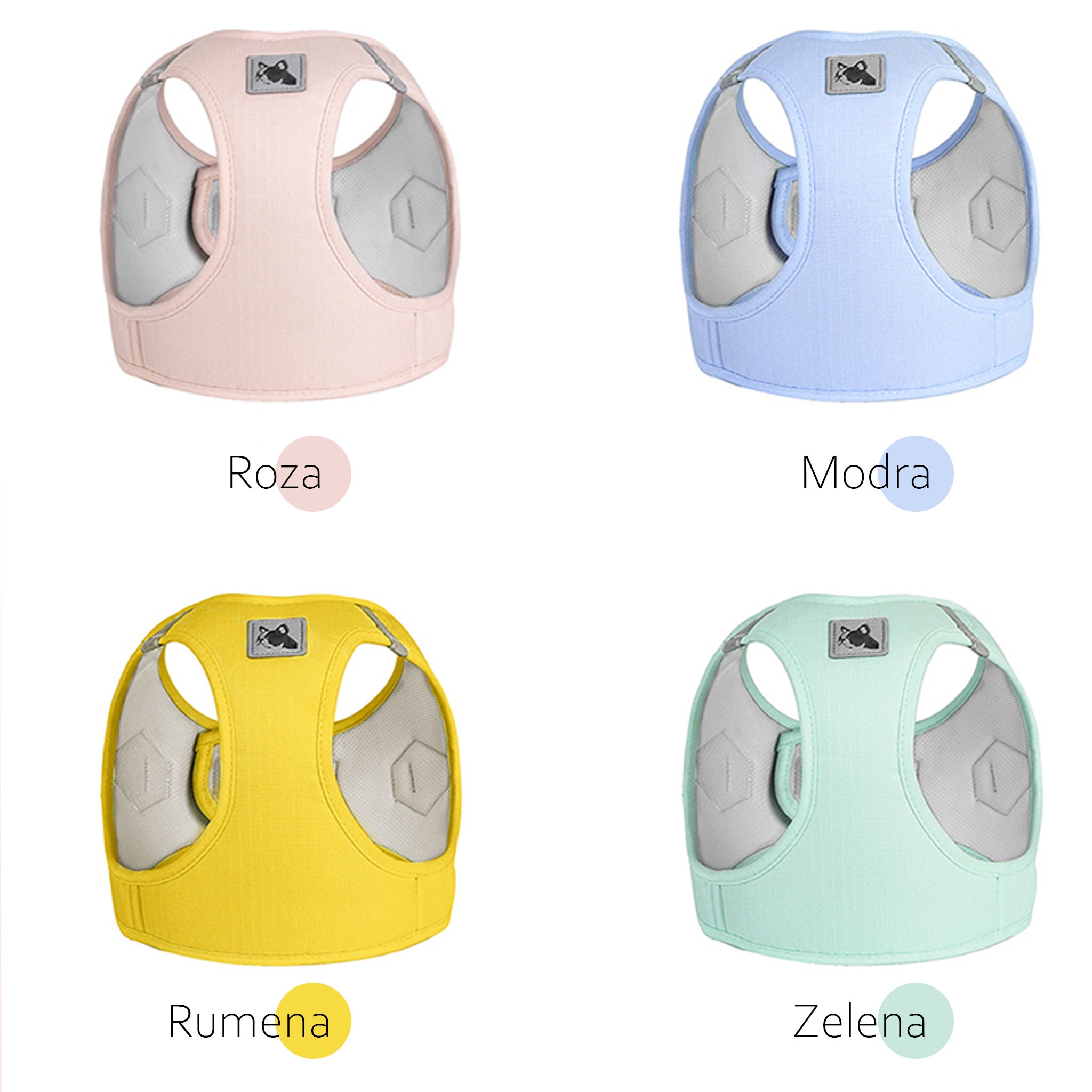 Štiri kombinacije barv oprsnice modra roza zelena rumena