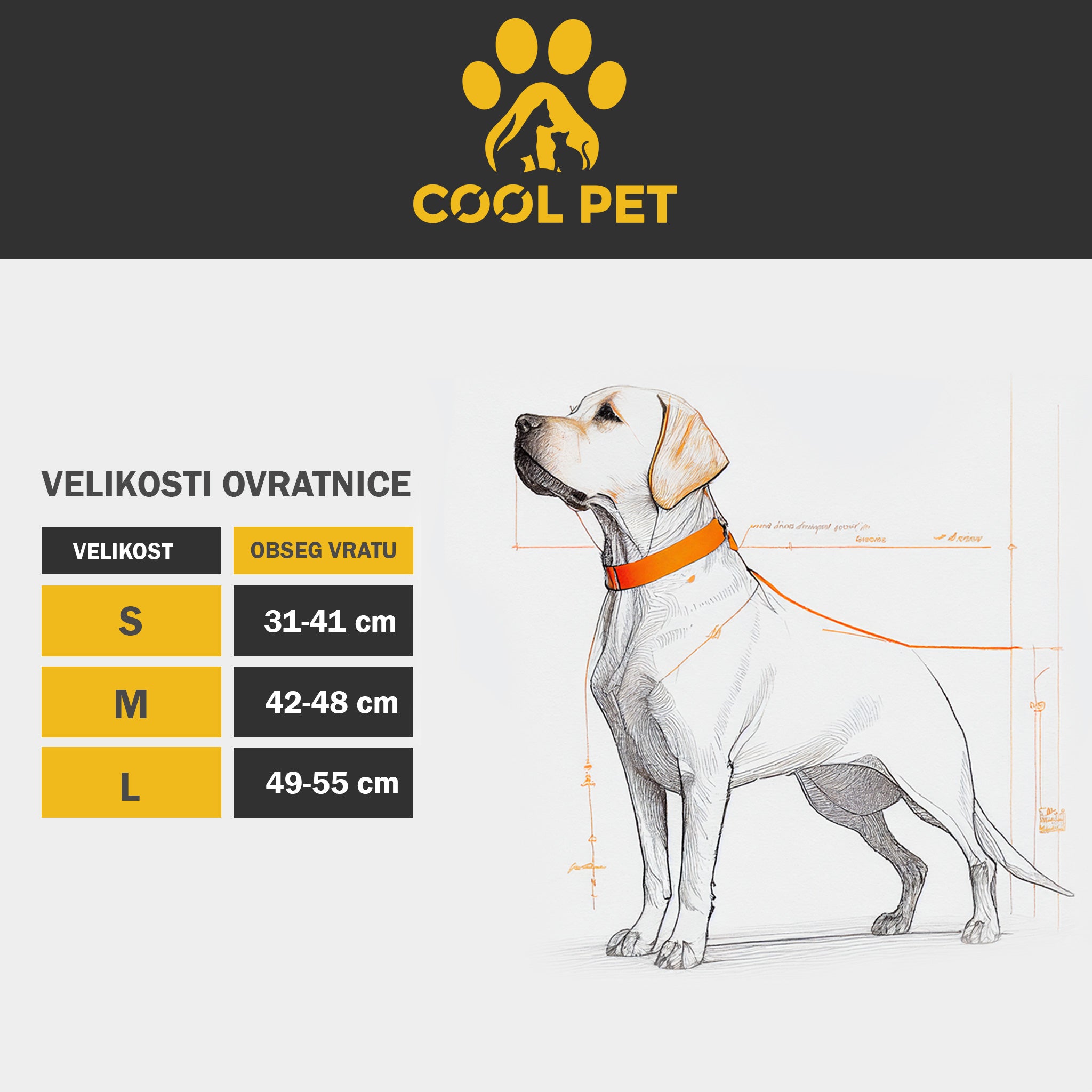 Tabela velikosti turkizne ovratnice za pse