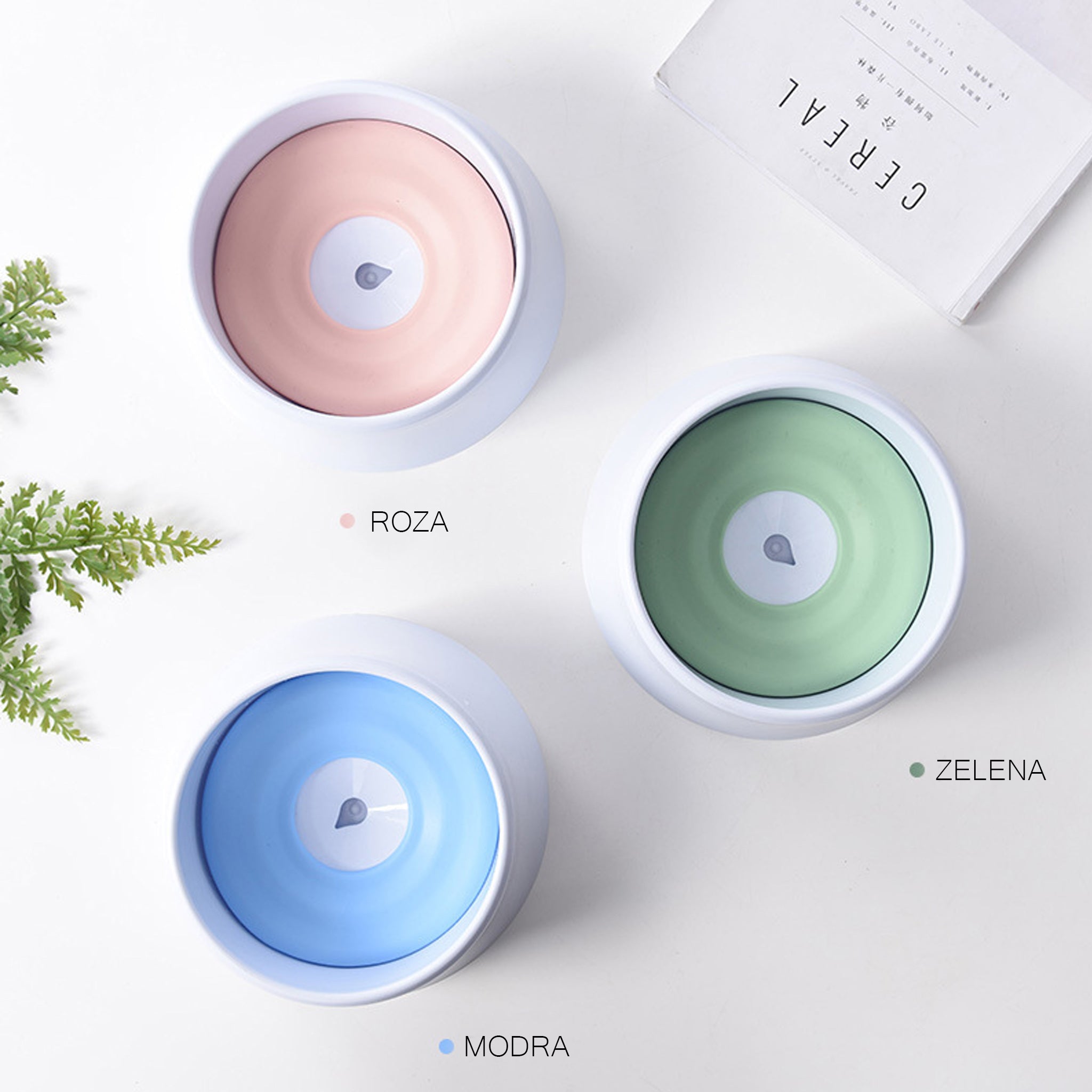 Roza zelena in modra posoda prikazane iz vrha