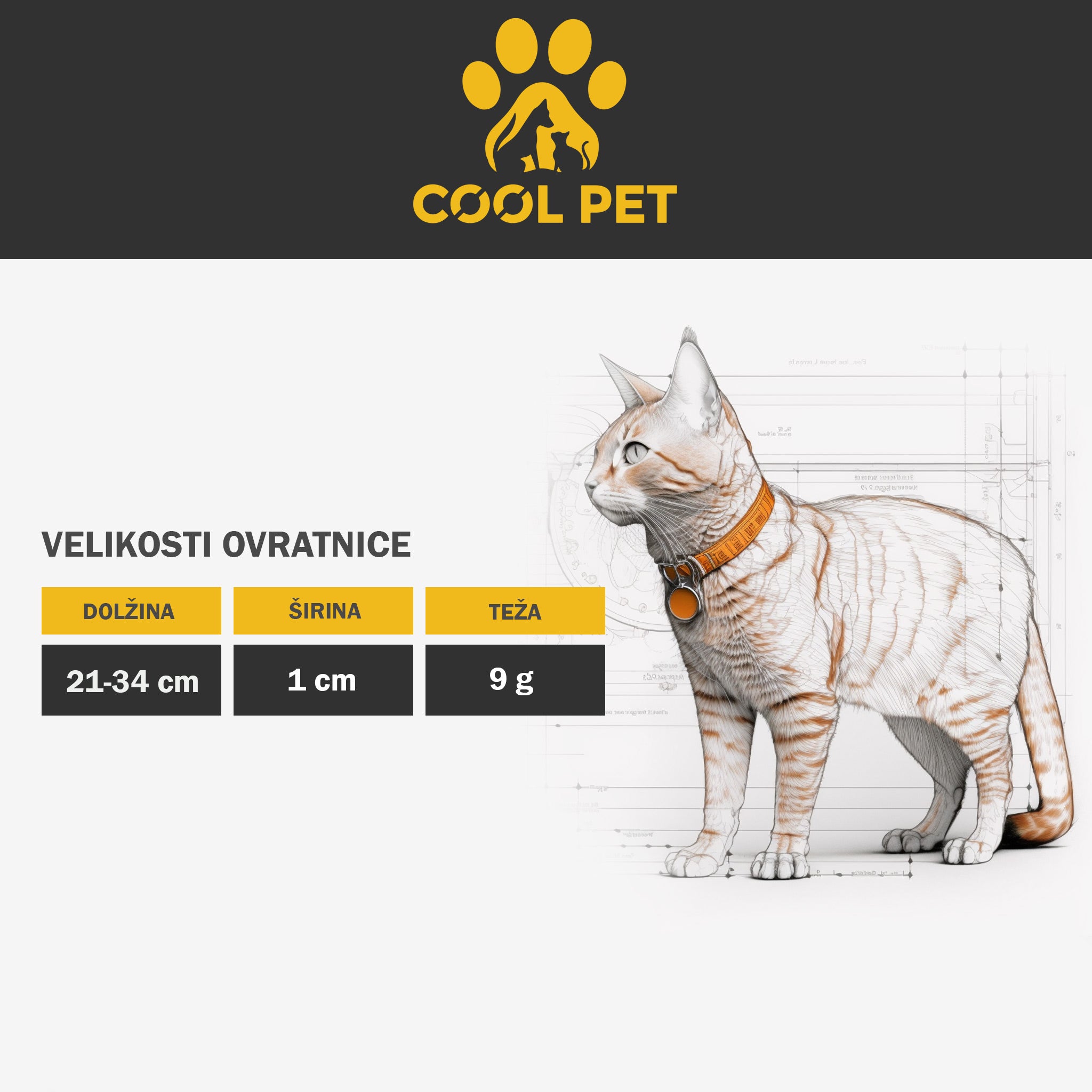 Tabela velikosti ovratnice za mačke z barvnim motivom
